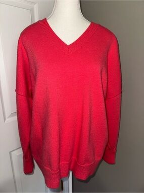 Abela‎ V-neck Coral Cuffed Sleeves Soft Oversized Sweater Size Small Cozy